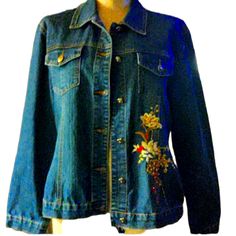 Jean Jacket With Pretty Embroidery! Sparkle Seed Beads And Some Iridescent Ones As Well Nwt Never Worn. Size M. Measurements Listed Vintage Beaded Outerwear For Spring, Beaded Vintage Outerwear For Spring, Spring Vintage Beaded Outerwear, Beaded Blue Denim Jacket For Spring, Spring Beaded Blue Denim Jacket, Spring Blue Beaded Denim Jacket, Spring Blue Beaded Outerwear, Fall Blue Beaded Outerwear, Casual Long Sleeve Beaded Outerwear