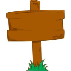 a wooden sign sitting on top of a lush green field