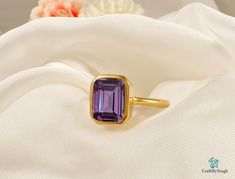 Beautiful Octogen Multicolor Alexandrite Gemstone Ring Made in 925 Sterling Silver. or 18k Gold Filled over silver Makes a Perfect Gift for your Girlfriend, Wife, Mom or Simply an Excellent Addition to Your Jewelry Collection. Dainty Alexandrite Gemstone Ring, Blue Purple Bi Color Stone, Mothers Gift, Solid Handmade Solitaire, 14k Gold Filled, Bezel Set 925 Silver   ------------------------------------------------------------------ Details:- Material: 925 Sterling Silver / 18k Gold Filled/ Rose Gold Tanzanite Birthstone Ring As Gift, Gold Tanzanite Birthstone Ring For Gift, Gift Yellow Gold Amethyst Ring With Bezel Setting, Yellow Gold Amethyst Ring With Bezel Setting Gift, Yellow Gold Amethyst Ring With Bezel Setting, Yellow Gold Tanzanite Birthstone Ring For Gift, Tanzanite Yellow Gold Birthstone Ring As Gift, Gold Emerald-cut Amethyst Ring For Gift, Gold Emerald Cut Amethyst Ring Gift