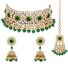 PRICES MAY VARY. Product Dimension :Necklace Length - 7 inch x Width - 2.1 inch, Earrings Height - 2.9 inch x Width - 1 inch, Maang Tikka Length - 7.6 inch x Width - 2 inch, Weight - 162.11 gms Occasion: Take your style up a notch with this handcrafted piece of jewellery; Enamelled and embellished with rhinestone, crystal, faux pearl, it is perfect for a traditional yet contemporary look Outfits: Ideal for any ethnic outfits like sarees, lehengas, gowns, bridal wear or for parties, festivals, da Earrings Indian Traditional, Kundan Jewellery Set, Heritage Jewellery, Earrings Indian, Bollywood Jewelry, Silver Jewelry Earrings, Pearl Jewelry Sets, Women's Jewelry Sets, Promise Rings For Her