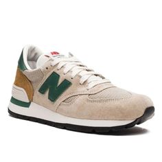 Only Worn Once-Amazing Condition. Purchased In The Boston New Balance Store An Iconic Lifestyle Shoe By The Boston-Based Sneaker Company, The New Balance 990 Arrives In An Understated Colourway Here. This Model Has Been Updated With A Beige Mesh Base With Tonal Suede Overlays Throughout And Is Highlighted By A Green Leather 'N' Logo On The Sides. Composition Outer: Leather 100%, Suede 100% Sole: Rubber 100% Lining: Fabric 100% Classic Beige Sneakers With Rubber Sole, New Balance Beige Sneakers With Rubber Sole, Beige Leather New Balance Sneakers, Classic Beige New Balance Sneakers, Classic New Balance High-top Custom Sneakers, Classic High-top New Balance Custom Sneakers, Classic New Balance Running Shoes With Contrast Sole, Classic New Balance Custom Sneakers With Boost Midsole, Classic New Balance Leather Custom Sneakers