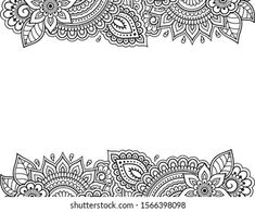 an ornate border with flowers and leaves in black and white on a white background for the text