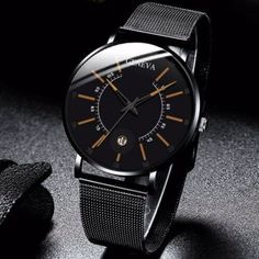 With A Slim Case Of Only 7mm, Fits Beautifully Under Men’s Long-Sleeve Dress Shirts 40mm Diameter Is The Perfect Size Color: Black And Coppery Orange Refined And Long-Lasting Materials - Built To Last With Its Alloy Frame, Quartz Movement, Stainless Steel Mesh Band, And Glass Bezel With Its Classic Style And Refined Finishes, The Geneva Calendar Watch Is Unequaled In Its Precision, Bringing Together Beautiful Form And Excellent Function. This Is An Elegant Watch Designed For Sophistication Cheap Watches For Men, Elegant Watch, Silver Watches Women, Orange City, Cheap Watches, Stainless Steel Mesh, Name Jewelry, Steel Mesh, Geneva