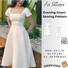 Wedding guest dress sewing pattern;  Available as an instant download (pdf) sewing pattern bundle with a range of size options, including plus sizes ⭐US Sizes: 2, 4, 6, 8, 10, 12, 14, 16, 18, 20, 22, 24, 26, 28, 30 ⭐Standard Sizes: XS, S, M, L, XL, 2XL, 3XL, 4XL ⭐These patterns are suitable for A4, A0, and US Letter size papers. ⭐Once your payment is processed, you will automatically receive download links for the pattern files. Please note that you can only download the files from a computer; they will not work on a phone or iPad. ⭐This is a digital product. You will receive zip files containing the patterns and sewing instructions. ⭐Due to the nature of digital downloads, no refund, return, or exchange of the files is possible. However, if you experience any problems with the files, plea Evening Dress Sewing Patterns Gowns, Free Sewing Patterns For Women, Evening Gown Sewing Pattern, Pleated Dress Pattern, Gown Sewing Pattern, Money Dress, Homemade Dress, Diy Wedding Dress, Wedding Dress Patterns