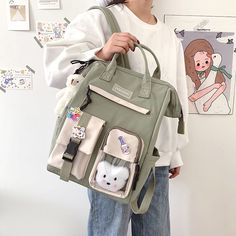 Color: green, Size: Only-Bag Kawaii Accessories Travel, Kawaii Backpack Kuru Kawaii Shop, Tela Aesthetic, Preppy Purple, Pastel Backpack, High School Bags, Estilo Madison Beer, Backpack Clothes, Retro Candy