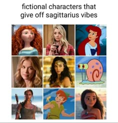 the characters that give off sagitatius vibes are featured in this meme