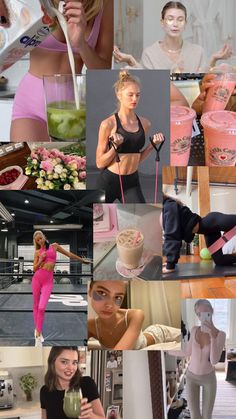 the collage shows many different pictures of women in their underwears and sports bra tops