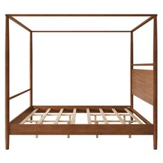 a bed frame with wooden slats on it