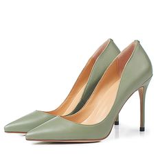 TAAFO Shoes Cow Leather Women High Heels Pointed Toe Stiletto Heel Ladies Office Shoes Black-6 Green Round Toe Heels For Office, Elegant Green Court Shoes With 4-inch Heel, Elegant Green Heels With 4-inch Heel, Green Summer Office Heels, Green High Heels With Padded Heel, Fitted Green Heels With Round Toe, Green Almond Toe Heels For Office, Chic Green Almond Toe Heels, Green Heels With Deep Heel Cup For Formal Occasions