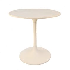 a white table with an oval base on a white background in the shape of a tulip