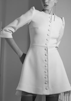 Wool Button Mini Dress | Over The Moon Alternative Wedding Dresses, Traditional Bride, Cooler Look, Gorgeous Wedding Dress, Narciso Rodriguez, Zac Posen, Rounded Neckline, Stylish Wedding, Looks Chic