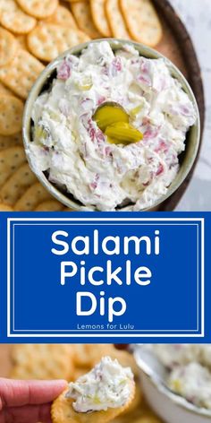 pickle dip cheese dip Pickle Everything, Salami Dip, Pickle Rolls, Pickle Drinks, Pickle Bar, Keto Dip, Pickle Party, Salami Recipes, Easy Pickle