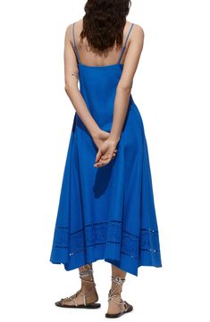 A graceful folded neckline brings dimension to a breezy dress made from cotton and linen and bordered with an embroidered-eyelet hem. Slips on over head V-neck Adjustable straps 75% cotton, 25% linen Machine wash, line dry Imported Cotton Linen Dresses, Breezy Dress, Blue Fits, Maternity Shops, Designer Clothes For Men, Modern Outfits, Toddler Girl Outfits, Women's Summer Fashion, Dress Romper