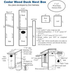 the cedar wood duck nest box is shown with measurements for each birdhouse and its size