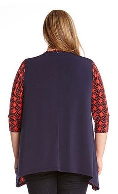 PLUS SIZE TANGERINE ORANGE AND BLUE DIAMOND PRINT HANDKERCHIEF TOP #Tangerine #Orange #Blue #Diamond #Print #Handkerchief #Top #Fashion #Plus #Plus_Size #Resort #Resort_2015 #Plus_Size_Fashion