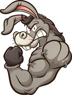 a cartoon donkey punching with his fist - animals characters