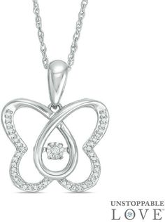 Zales Unstoppable Loveâ„¢ 1/8 CT. T.W. Diamond Butterfly Pendant in Sterling Silver White Diamond Butterfly Charm Necklace, Diamond Butterfly Necklace In Fine Jewelry Style, Fine Jewelry Butterfly Pendant With Diamond Accents, Diamond Butterfly Charm Jewelry, Fine Jewelry With Butterfly Diamond Accents, Fine Jewelry Butterfly With Diamond Accents, White Diamond Butterfly Necklace As Gift, Diamond Butterfly Charm Jewelry For Wedding, White Diamond Butterfly Necklace