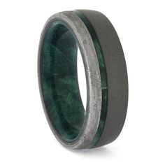 Green Wood and Meteorite Wedding Band Mens Wedding Rings Unique, Meteorite Wedding Band, Meteorite Necklace, Gibeon Meteorite, Meteorite Jewelry, Box Elder, Engraved Wedding Rings, Traditional Engagement Rings, Meteorite Ring