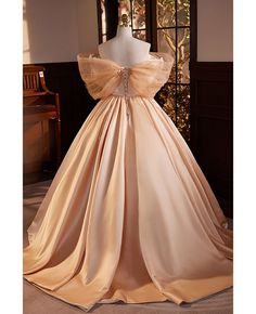 Get 10% off now! Buy unique champagne satin ballgown off shoulder formal dress at cheap price online. Free stable shipping and pro custom service since 2009. Sparkly Ballgown, Off Shoulder Formal Dress, Puffy Prom Dresses, Satin Ballgown, Pearl And Lace, Satin Prom Dress, Formal Dresses Prom, Lovely Dresses, Gold Dress