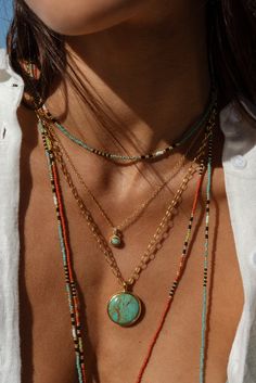 Beaded Necklace Boho, Layered Turquoise Necklace, Gemstone Chain Necklace, Ayala Bar Jewelry, Mixed Metal Necklace Stack, Stack Necklaces, Sundance Style Jewelry, Asymmetrical Jewelry, Danty Jewelry