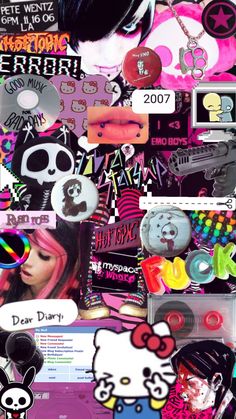 a collage of hello kitty stickers and other items