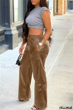 Olivia Mark - Comfortable Elegance Wide Leg High Waist Leather Pants Wide Leg High Waist Pants, Woman Back, High Waist Pants, Waist Pants, High Waisted Pants, Leather Pants, High Waist, Wide Leg, Pants For Women