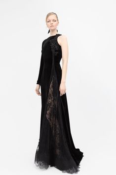 Pleated georgette embroidered appliques velvet dress - HerTrove Long Dress Fitted, Velvet Lace Dress, Black Fr, Asymmetrical Cut, Velvet Flares, Bridal Consultant, Bridal Designers, Dress Fitted, Flared Dress