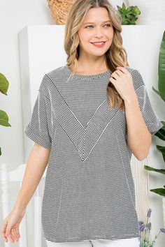 - Plus two tone slub rib stripe basic tunic top- Pullover short sleeves round neck- Diagonal detail v line on front- Loose fit- Solid rib jersey- 1X/2X/3X 2-2-2- 56% RAYON, 42% POLYESTER, 2% SPANDEX- MADE IN USA Style: Casual Print / Pattern: Stripe rib Fit: Loose fit Embellishment: V line on front Neck Line: round neck Sleeve: Short sleeves Lining: No Made In: Made In U.S.AFabric Contents: 56% RAYON, 42% POLYESTER, 2% SPANDEXNon-sheer fabricCare Instructions: Machine wash cold, Do not bleachSiz V Line, Striped Jersey, Basic Tops, Sheer Fabrics, Print Pattern, Black Denim, Casual Tops, Two Tone, Made In Usa