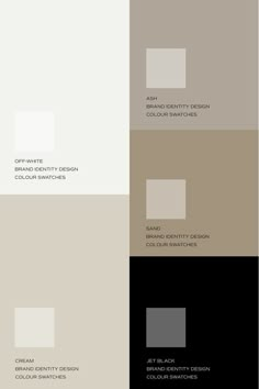 four different shades of gray and white with the words, color swatches on them