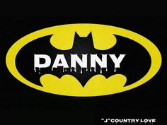 the batman logo is shown in black and yellow with white lettering that reads,'j'country love