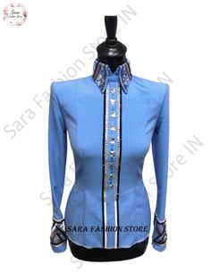 This GORGEOUS Skyblue shirt is covered with gorgeous Swarovski crystals that sparkle from every angle. Sky blue western show shirt. We are using brand fabric. Unveiling our Brand New Shirts done by a professional tailor. Each and Every design is made with the proper pattern So that it wouldn't go to the wrong direction and haven't make you feel the clumsiness and tightened. We also set the seam from all sides of the corner for making the future alteration as we must not be forget to mention about the cloth that we use stretchable which is very supportive to your body and medium weight, which automatically adjust your size and offer great freedom to move and ride while still being light, cool and undeniably stylish. In our expressive designs We also offer our customers to use Leather instea Formal Fitted Embellished Shirt, Formal Fitted Rhinestone Tops, Embellished Fitted Formal Shirt, Formal Fitted Tops With Rhinestones, Fitted Long Sleeve Rhinestone Shirt, Fitted Long Sleeve Shirt With Rhinestones, Fitted Party Shirt With Rhinestones, Fitted Shirt With Rhinestones For Party, Elegant Embellished Fitted Shirt