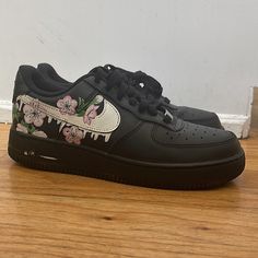 These Are A Womens Size 8.5 They Were A Gift And Only Worn 3-4 Times There Is Only Slight Visibility That The Shoes Aren’t Brand New Feel Free To Ask Questions I Am Flexible With Pricing! Black Shoe Painting Ideas, Nike Custom Sneakers For Spring Streetwear, Nike Custom Sneakers For Spring, Custom Black Sneakers With Rubber Sole For Spring, Black Sneakers With Speckled Midsole For Spring, Black Custom Sneakers For Spring Streetwear, Spring Streetwear Custom Sneakers With Round Toe, Black Sneakers For Spring Streetwear, Custom Synthetic Sneakers For Spring Streetwear