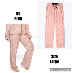 Victoria's Secret Pink Flannel Sleep Pants Color: Misty Rose Pink With Allover Black Love Pink Script Logos Size: Large - 29.5” Inseam - Drawstring Waistband - Flannel Fabric - Imported Cotton/Modal Pic #4 Contains Additional Product Details Brand New In Online Packaging Bundle Any 2 Or More Items For A 25% Discount Pink Sleepwear For Pajama Party, Pink Long Pants Sleepwear For Pajama Party, Pink Long Pants For Bedtime, Pink Sleep Bottoms Long Pants, Pink Sleepwear Pants For Lounging, Pink Long Pants For Sleepover, Pink Long Pants For Sleepovers, Vs Pink Pajamas, Pink Pj Pants