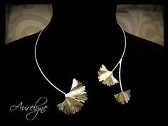 Stainless steel collar asymmetric torque Pear Three Ginkgo Handmade Elegant Leaf-shaped Necklace, Handmade Leaf-shaped Jewelry For Wedding, Elegant Handmade Leaf Necklace, Elvish Wedding, Steel Collar, Stainless Steel Collar, Asymmetrical Necklace, Snake Charmer, Fairy Style