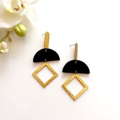 NEW Handmade Multi Color Dangle Earrings Golden Dangle - Etsy Elegant Adjustable Geometric Earrings, Adjustable Geometric Minimalist Earrings, Adjustable Minimalist Geometric Earrings, Handmade Minimalist Dangle Plug Earrings, Minimalist Handmade Dangle Plug Earrings, Fancy Hands, Earrings Golden, Brass Accessories, Ceramic Earrings