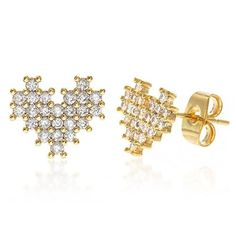 Diamond Look Cubic Zirconia Micro Pave Pixel Heart EarringDESCRIPTION:· Grade AAAAA Cubic Zirconia Earrings· 14 K Gold Plated Pixel Heart, Heart Earring, Cubic Zirconia Earrings, Zirconia Earrings, Micro Pave, Heart Earrings, Cubic Zirconia, Gold Plate, Plating