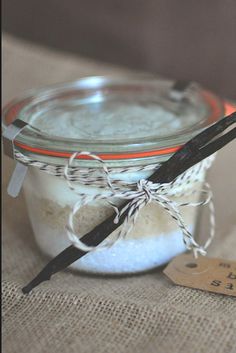 a glass jar with some white stuff in it