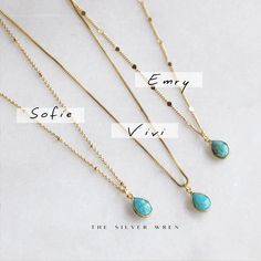 Some classics never go out of style. Our dainty turquoise necklace adds a touch of color and can be dressed up or down! Add a little sparkle to your dainty jewelry collection with this delicate 14kt gold filled necklace. •Natural Turquoise Drop •14kt gold over sterling silver bezel set drop•16kt gold plated -lead, nickel & cadmium free•Heavy plating, tarnish resistant, water friendly Gem Necklace, Personalized Bracelets, Natural Turquoise, Drop Necklace, Dainty Jewelry, Dainty Necklace, 14kt Gold, Ring Necklace, Anklets