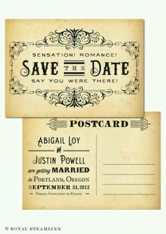 an old fashioned save the date postcard