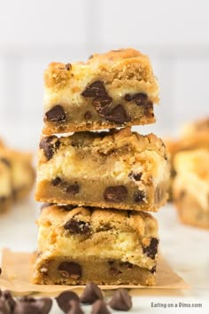 chocolate chip cookie bars stacked on top of each other