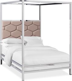 a white bed with a beige headboard and foot board on it's sides