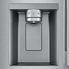 a stainless steel refrigerator with an automatic ice dispenser attached to the door