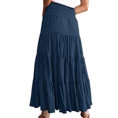 Navy Blue Bohemia Pleated High Waist Maxi Skirt Blue Flared Maxi Skirt For Vacation, Blue Maxi Skirt For Vacation, Blue Wide Leg Maxi Skirt For Vacation, Blue Non-stretch Bohemian Maxi Skirt, Bohemian Solid Color Skirted Bottoms, Non-stretch Blue Bohemian Maxi Skirt, Non-stretch Bohemian Blue Maxi Skirt, Bohemian Skirted Bottoms, Bohemian Style Skirted Bottoms