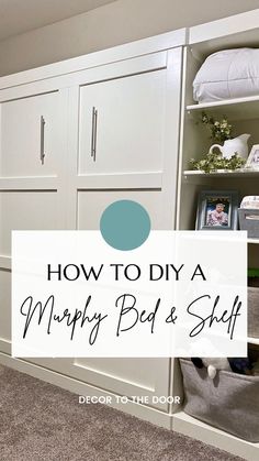 how to diy a murphy bed and shelf in the living room with text overlay