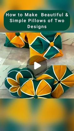 the video shows how to make beautiful and simple pillows out of two different colors,