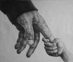 a drawing of two hands holding the hand of another person's arm and finger