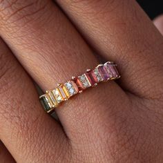 14k Yellow Gold Baguette Rainbow Sapphire & Natural Diamond Band Ring With Prong Set Delicate Band , Fine a Best Wedding Band , Handmade Jewelry Also available in Yellow Gold, Rose Gold and white Gold. Product info: 14k solid gold ★Details ★ SKU Code : 1843 ★Purity : Solid 14k Gold ( Also available in 9k & 18k Solid Gold) ★Metal : Yellow Gold ( Also available in Rose Gold & White Gold) ★Gemstone : 100 % Genuine Sapphire ,Amethyst ( Also available in Other Gemstone) ★Stone Shape : Baguette ( Also Colourful Wedding Band, Baguette Cut Gemstone Eternity Band As Gift, Fine Jewelry Eternity Band With Baguette Cut Gemstone, Anniversary Eternity Band With Baguette Cut Gemstone, Multi-stone Diamond Baguette Cut Jewelry, Baguette Cut Gemstone Eternity Band In Fine Jewelry, Baguette Cut Gemstone Eternity Band For Anniversary, Anniversary Baguette Cut Gemstone Eternity Band, Baguette Cut Gemstone Eternity Band