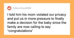 an orange frame with the words, i told him his mom violated our privacy and put us in more pressure to finally make a decision for the baby since the family are now calling to say congratulationss