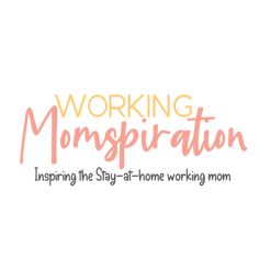 the words working momspiration are written in orange and pink on a white background