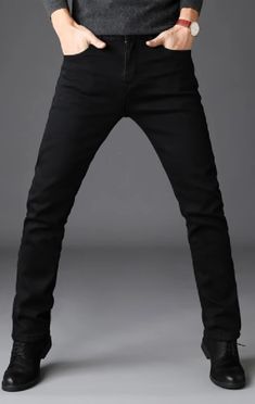 Gender: Men Item Type: Jeans Material: Denim Closure Type: Zipper Fly Wash: Medium Fit Type: Slim Waist Type: Mid Fabric Type: Softener Jeans Style: Straight Thickness: Midweight Length: Full Length Style: Casual Model Number: 201F46 Pattern Type: Solid Decoration: Letter Black Stretch Jeans With Zip Fly, Jeans Material, Slim Waist, Men's Casual, Jeans Style, Style Casual, Black Jeans, Full Length, Men Casual